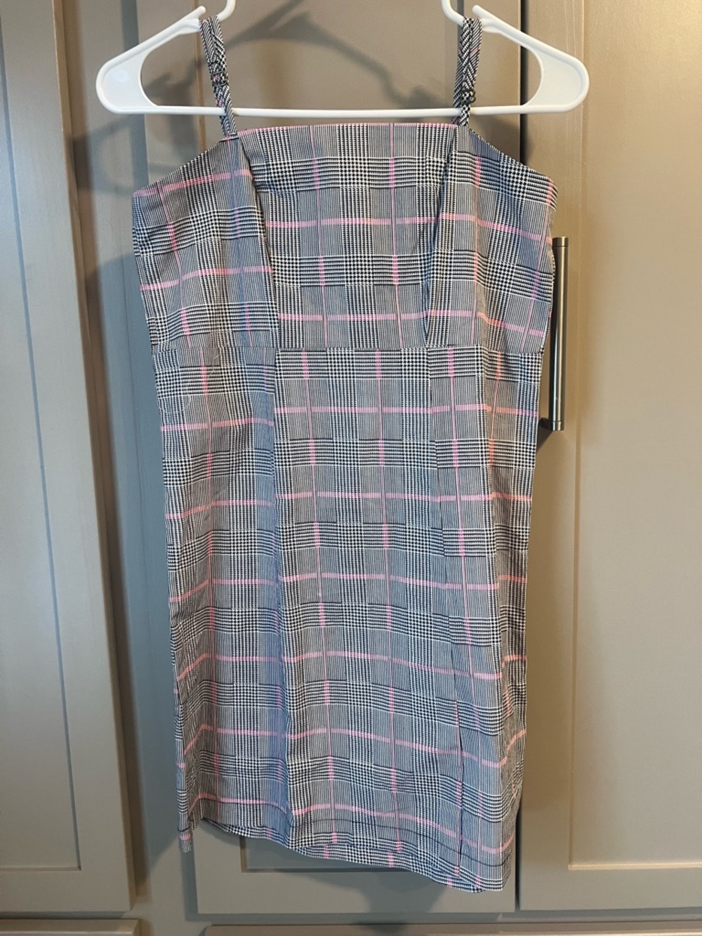 Girls Plaid Square-Neck Mini Dress with Pink Accents - Size XL - New Without Tag